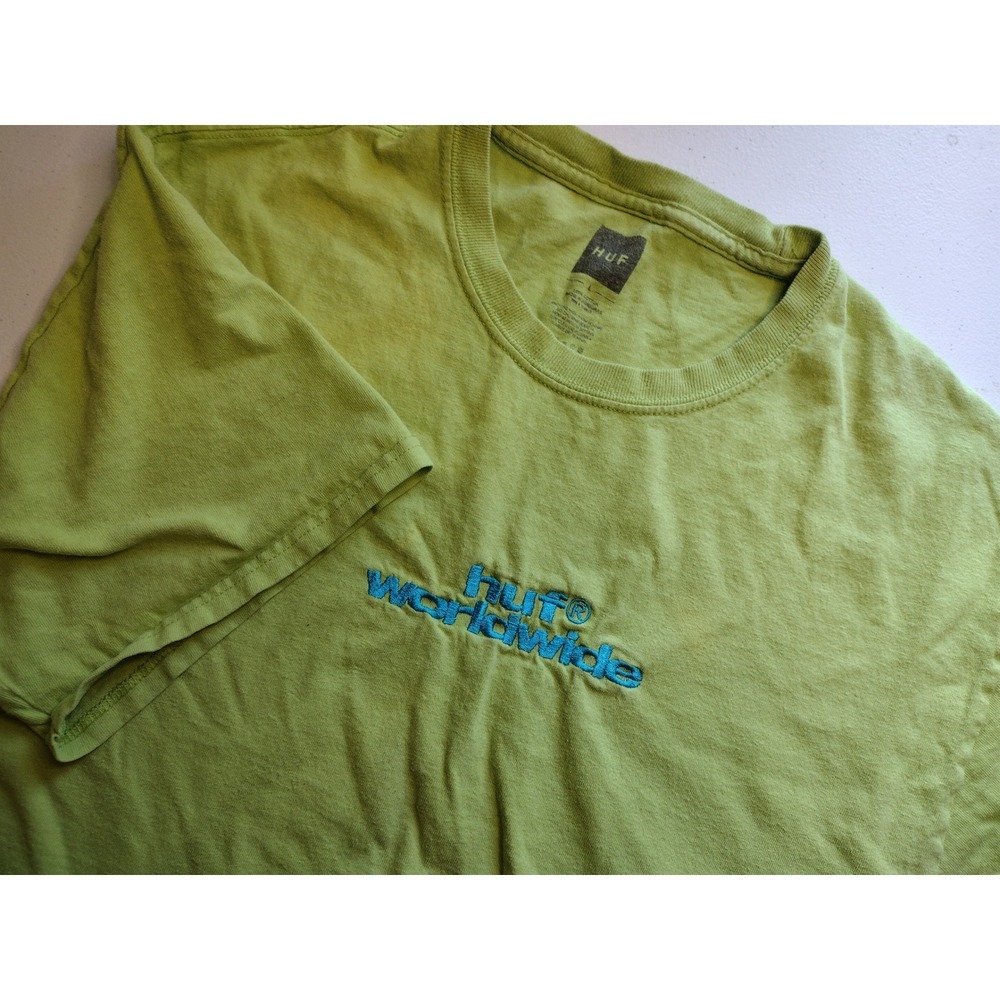 HUF Worldwide Embroidered T-Shirt Mens Large‎ Green Skateboarding Streetwear